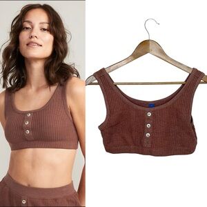 Old Navy Brown Ribbed Waffle Knit Root Beer Rust L Crop Top Brami Comfy